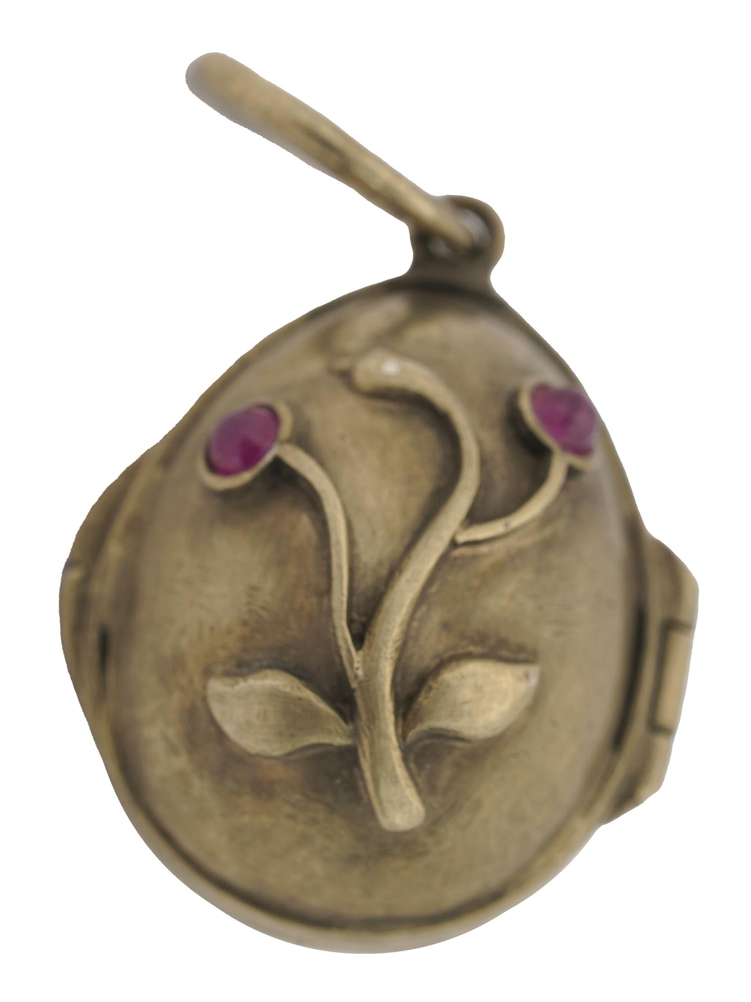 RUSSIAN GILT SILVER AND RUBY EGG LOCKET PENDANT PIC-0